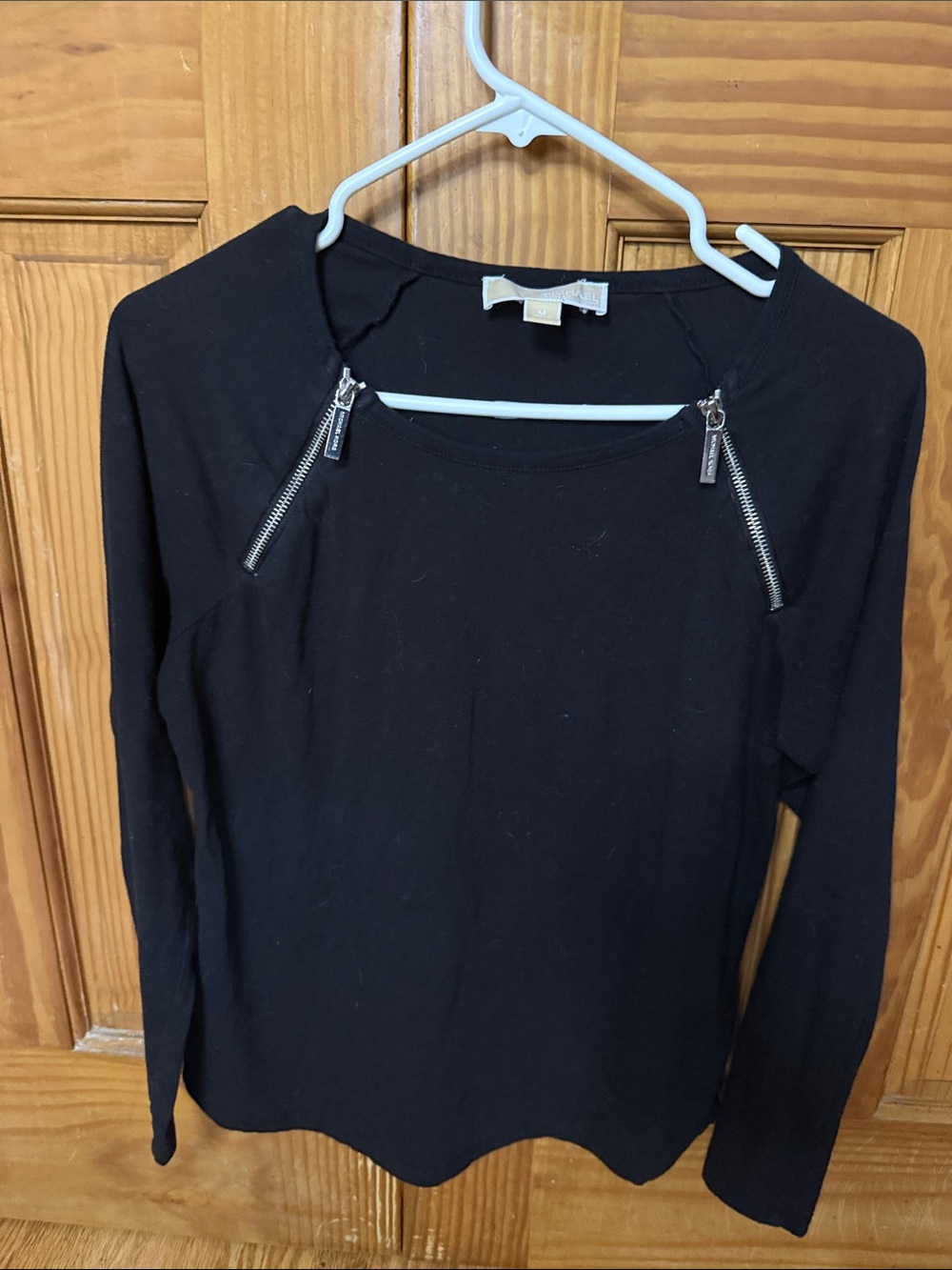 Michael Kors Black Long Sleeve Top with Dual Neck Zippers